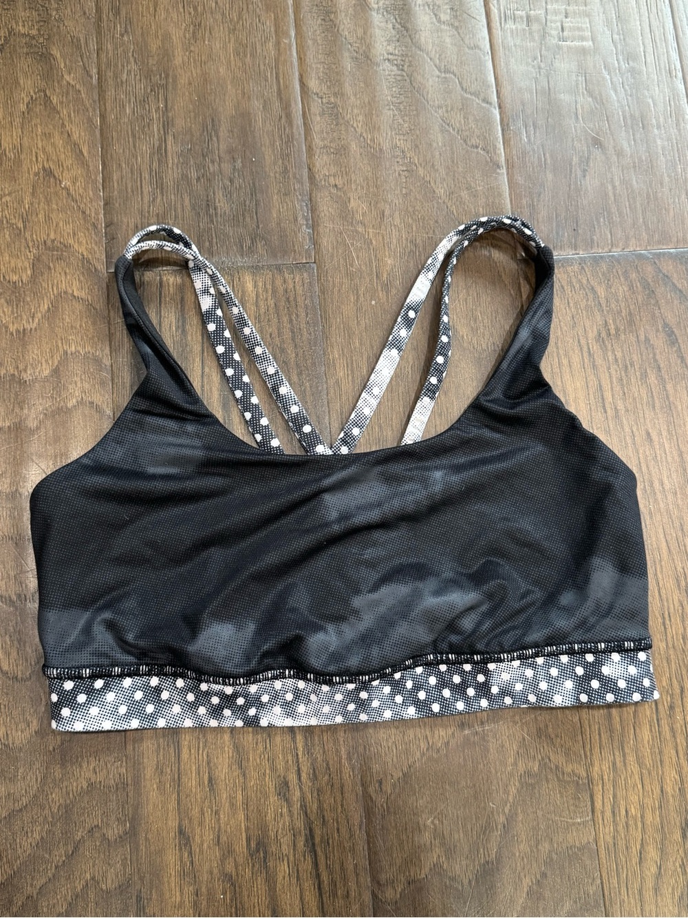 lululemon athletica Black Sports Bra with White Polka Dot Trim